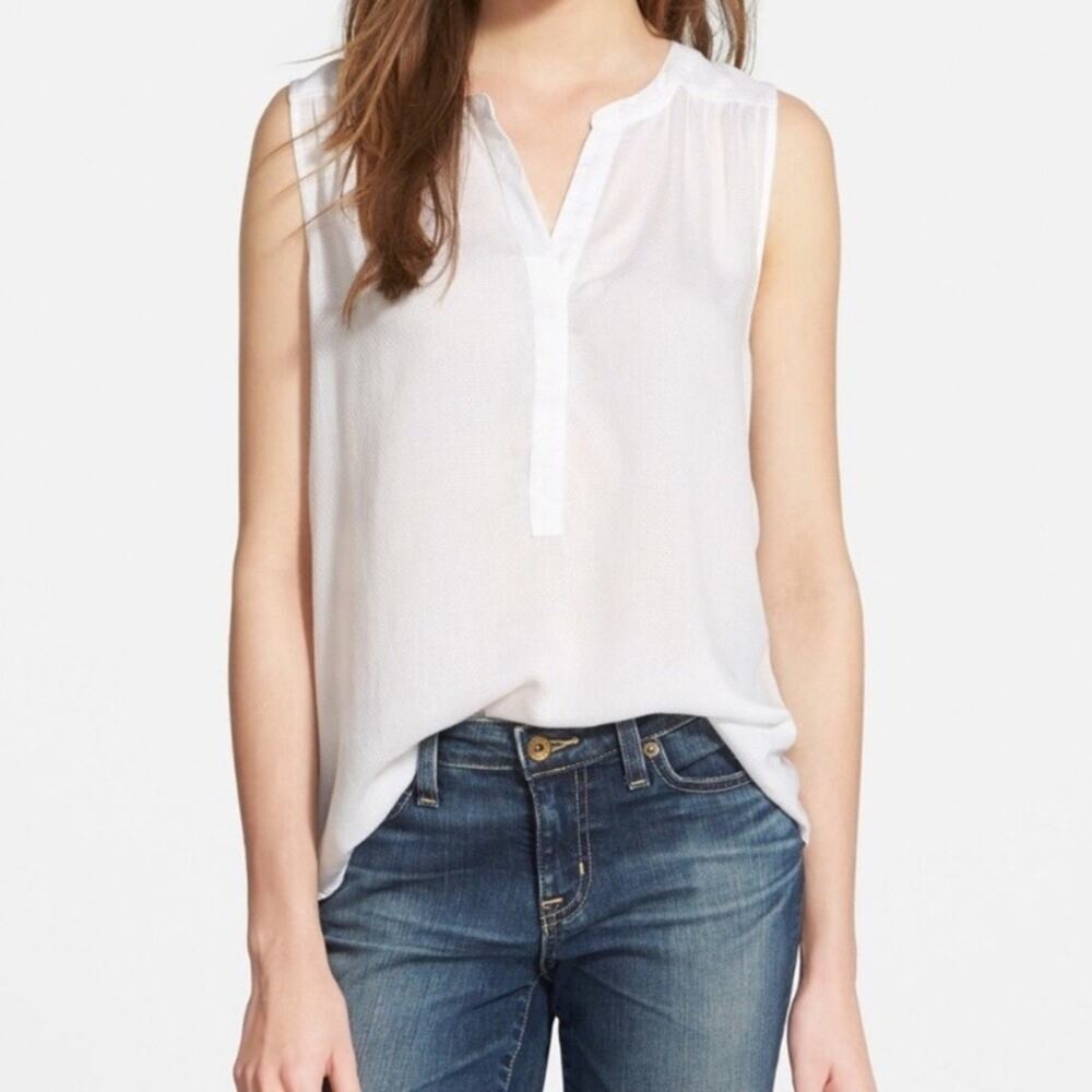 Lucky Brand Tank Top Women's Small White Summit Sleeveless Split Neck Casual
